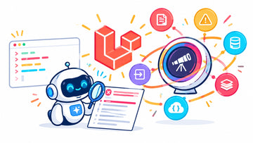 Bright illustration of a Laravel terminal debugging REST API requests with Telescope and an AI coding agent