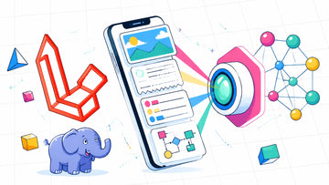 Bright Laravel illustration showing photos, receipts, screenshots, and diagrams flowing into a multimodal AI vision system