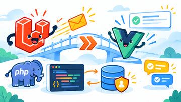 Illustration of a Laravel controller sending a notification to a Vue toast through Inertia