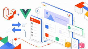 Bright illustrative Laravel, Vue, and Inertia application shell with dynamic headers, sidebars, toast notifications, and cart