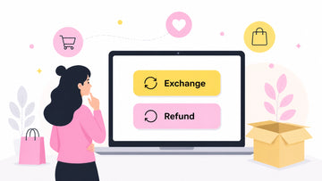 A person choosing between an exchange and a refund in a clean, minimalist vector style