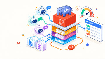 Laravel AI agents moving through background queues with batching, retries, and rate limits